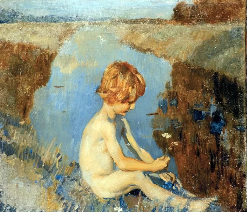 29-Ettore Tito-Bambino sul canale con margherita  